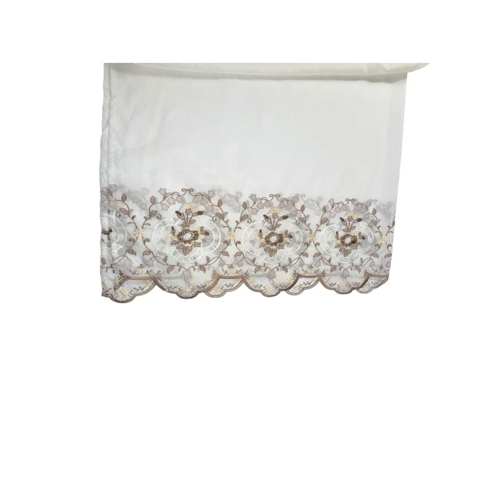Vintage Set of 4 Embroidered Curtains Panels Drapes White Brown Sheer 86